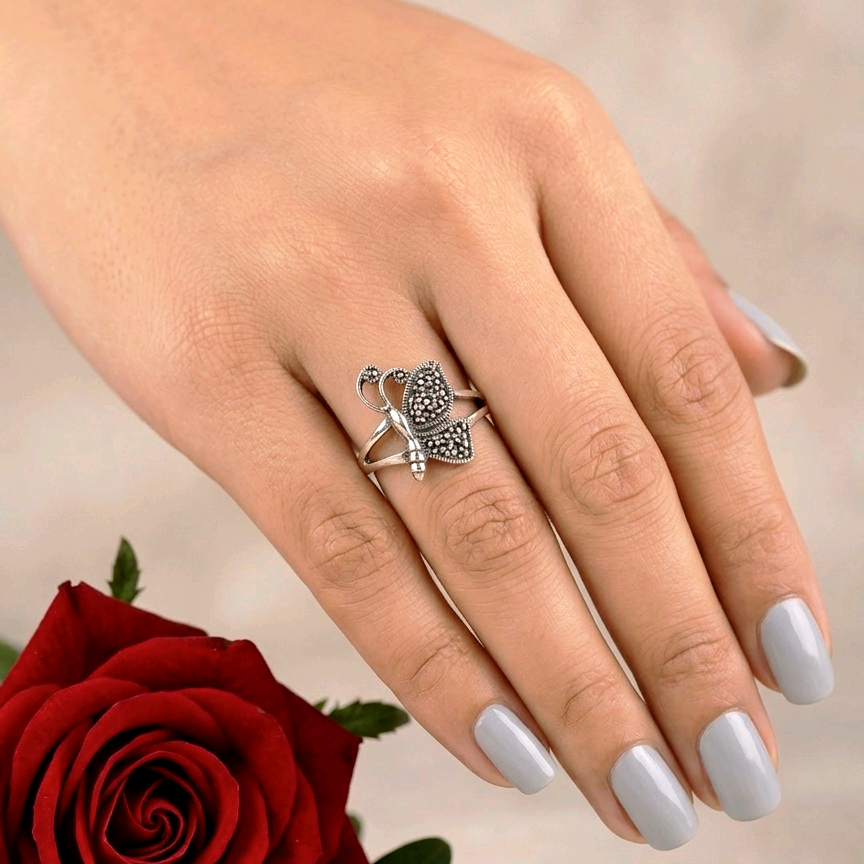 Marcasite Silver Butterfly Ring
